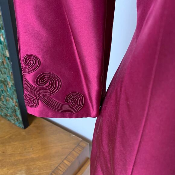 Talbots Size 14 Skirt Suit Blazer Jacket Pure Silk Burgundy Wine Formal Holiday - Picture 6 of 10